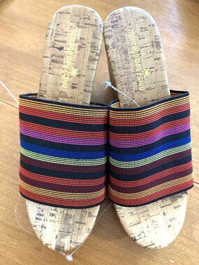 Montego Bay Club Multicolor Cork Wedge Sandals With Striped Fabric Upper - Vibra